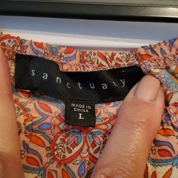 NEW SANCTUARY Julia Print Crop Peasant Top Large - Picture 9 of 10